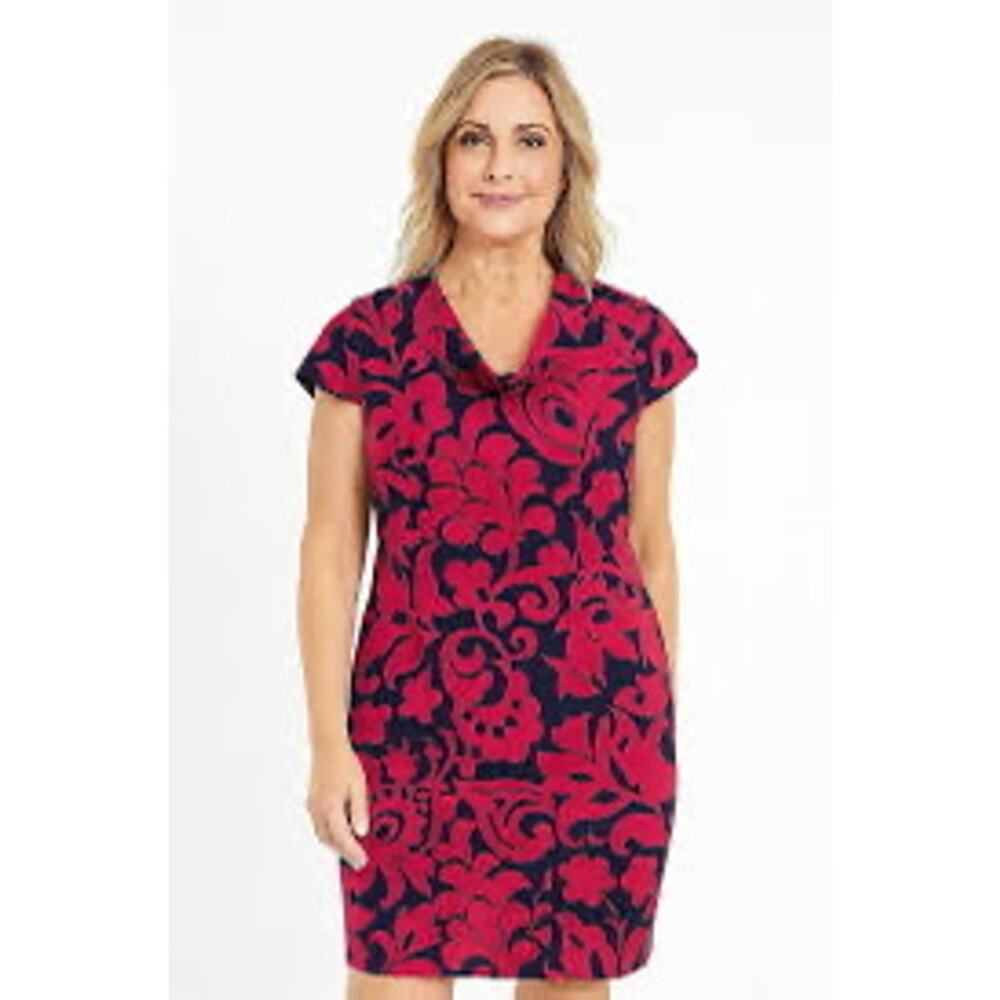 Talbots Pink and Navy Linen floral dress size 6